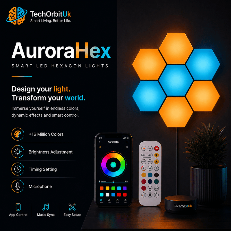 Smart Hexagon Wall Light RGB panels installed in modern living room
