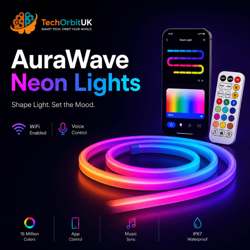AuraWave Neon Lights - Smart RGBIC neon rope light with WiFi, music sync, and Alexa voice control