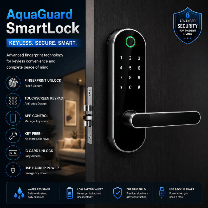 AquaGuard SmartLock - Smart WiFi door lock with fingerprint, code & IC cards