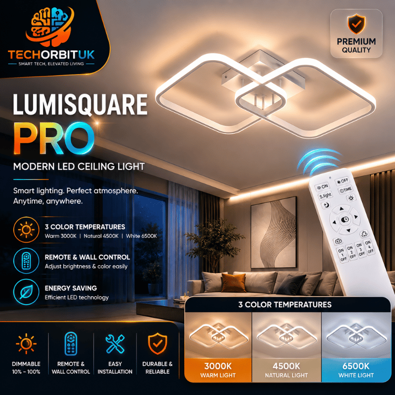 LumiSquare Pro - 50W LED ceiling lamp, dimmable with remote, modern square design, 5625LM