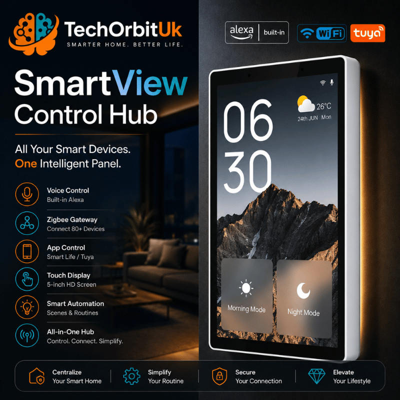 SmartView Control Hub - Smart 5-inch touch panel with WiFi, Alexa, Zigbee, and built-in scene control