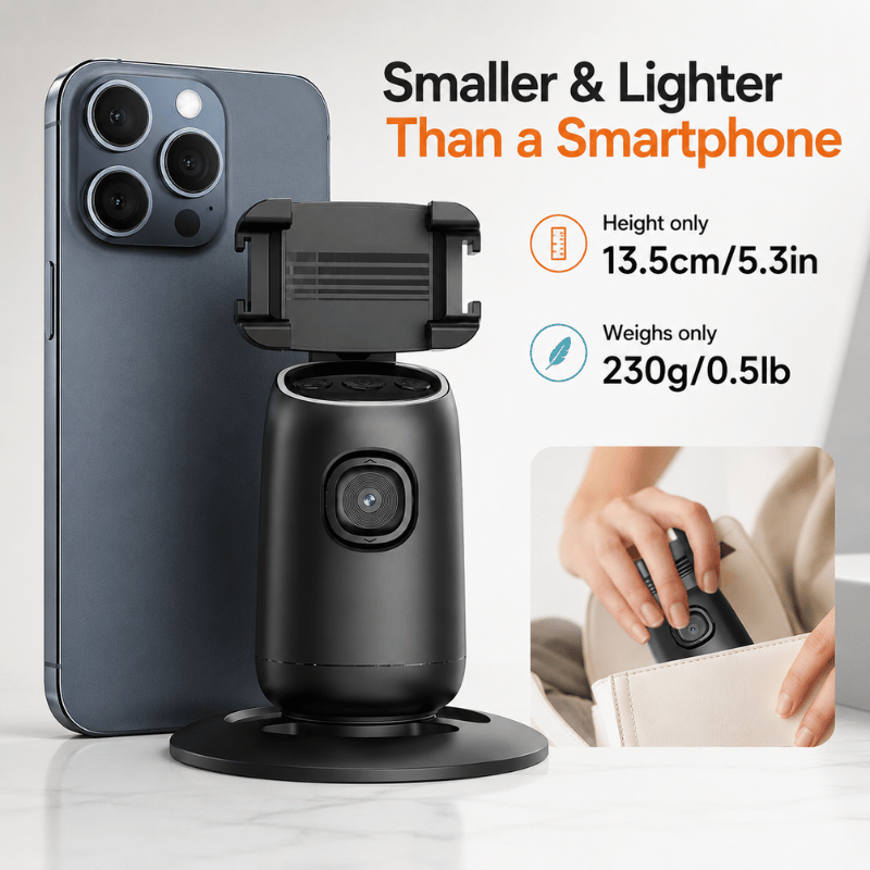 OrbitCam 360 - Smart stabilizer with 360° rotation, perfect for streaming and selfies