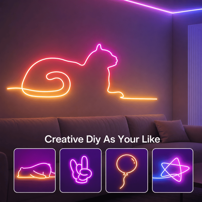 AuraWave Neon Lights - Smart RGBIC neon rope light with WiFi, music sync, and Alexa voice control