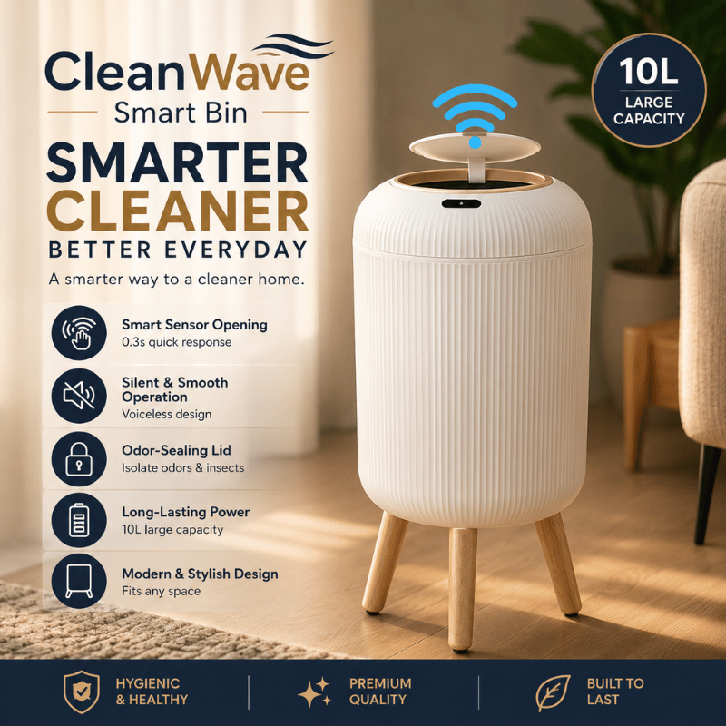 CleanWave Smart Bin - Motion sensor trash can with lid for home & office use