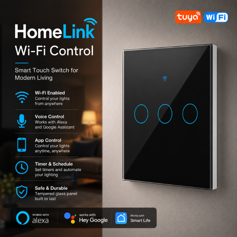 HomeLink Wi-Fi Control - Smart Wi-Fi wall switch with touch control, Alexa & Google Home ready