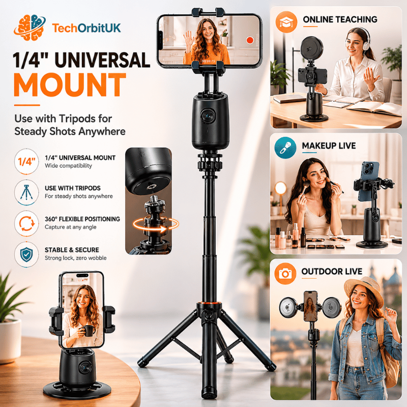 OrbitCam 360 - Smart stabilizer with 360° rotation, perfect for streaming and selfies