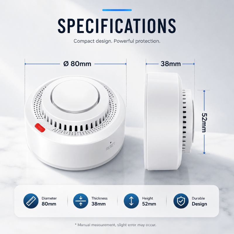 FireGuard WiFi Sensor - Smart smoke detector with 85dB alarm & Tuya app control