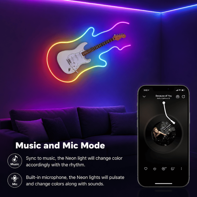 AuraWave Neon Lights - Smart RGBIC neon rope light with WiFi, music sync, and Alexa voice control