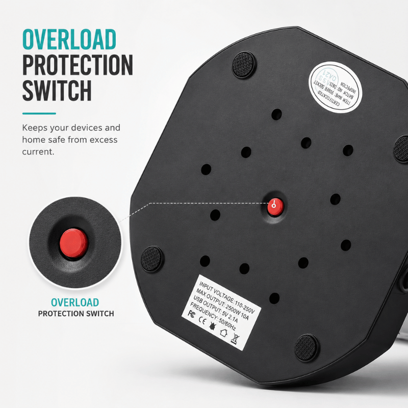 PowerTower Pro - Vertical tower socket with surge protection, USB ports, and 2m extension
