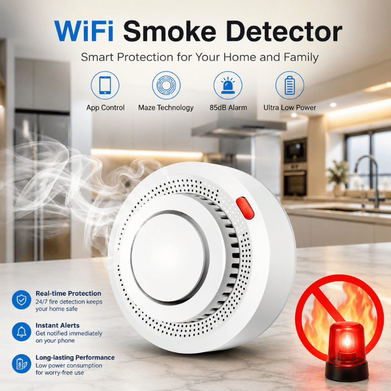 FireGuard WiFi Sensor - Smart smoke detector with 85dB alarm & Tuya app control