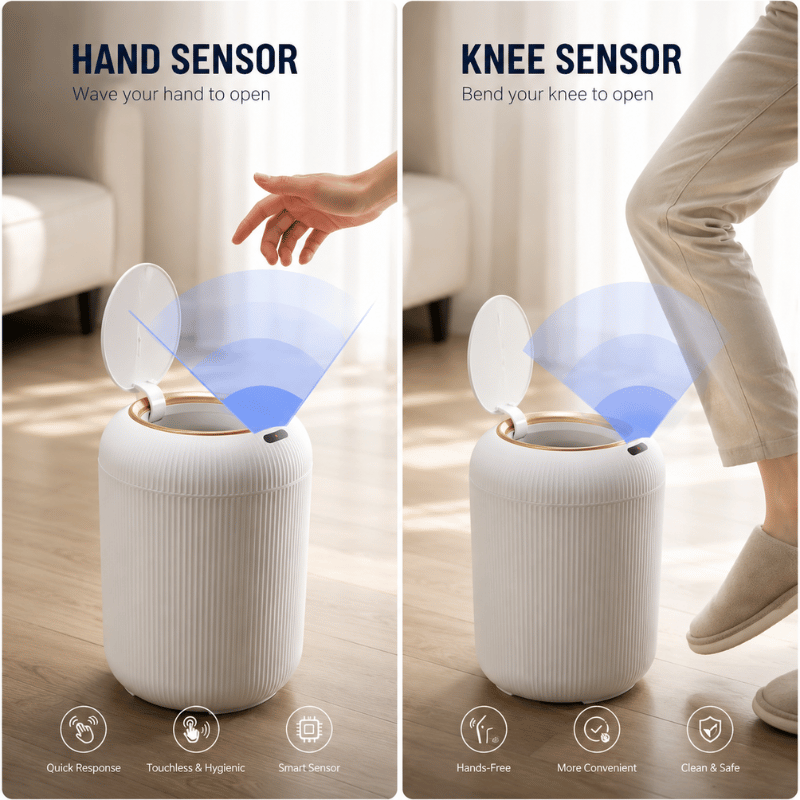 CleanWave Smart Bin - Motion sensor trash can with lid for home & office use