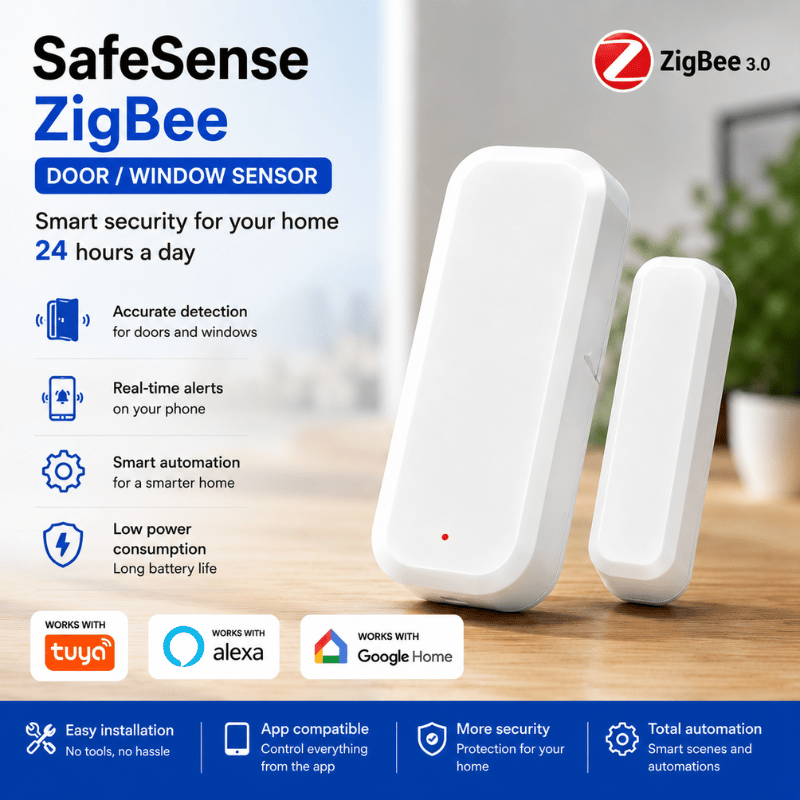 SafeSense ZigBee  - Smart magnetic door sensor with real-time alarm alerts