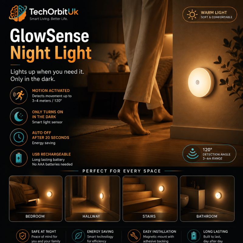 GlowSense Night Light  - Wireless LED sensor lamp for bedroom, stairs & closets