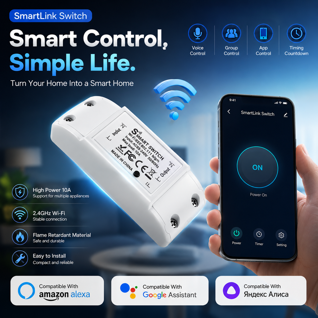 SmartLink Switch - Wireless remote controller, Alexa & Google compatible, easy home automation